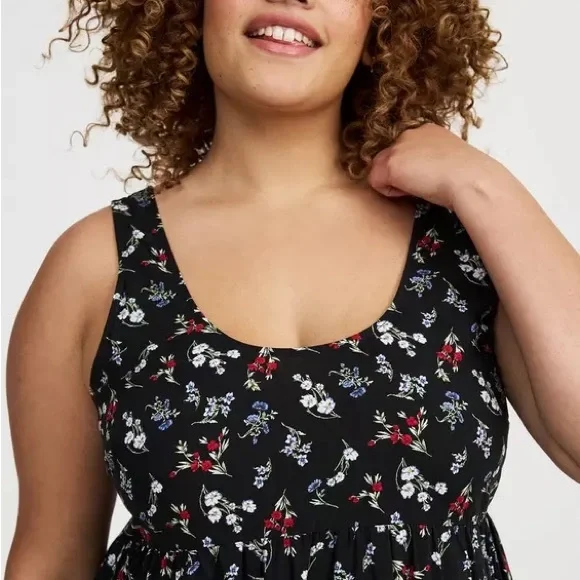 NWT- Torrid Black Floral Tiered Mini Dress – Size 2X - Picture 4 of 7